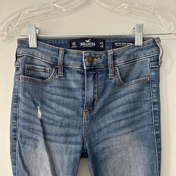Hollister Women's Mid-Rise Ripped Light Wash Super Skinny Jeans size 0S, 24 - Picture 9 of 11